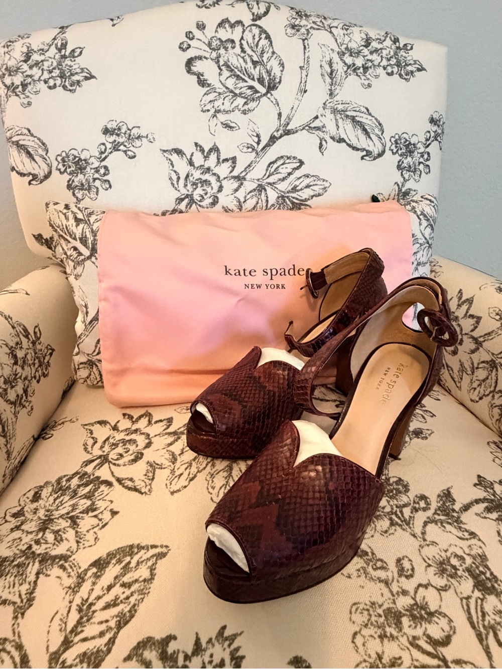 kate spade Snakeskin Peep-Toe Platform Sandals with Ankle Strap